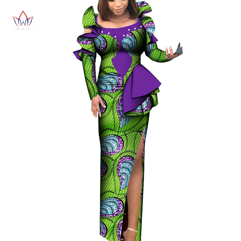 Bintarealwax Africa Large Sizes Dresses Dashiki Plus Size Ankara Clothes Newest Popular Patchwork Female Party Dress WY8932