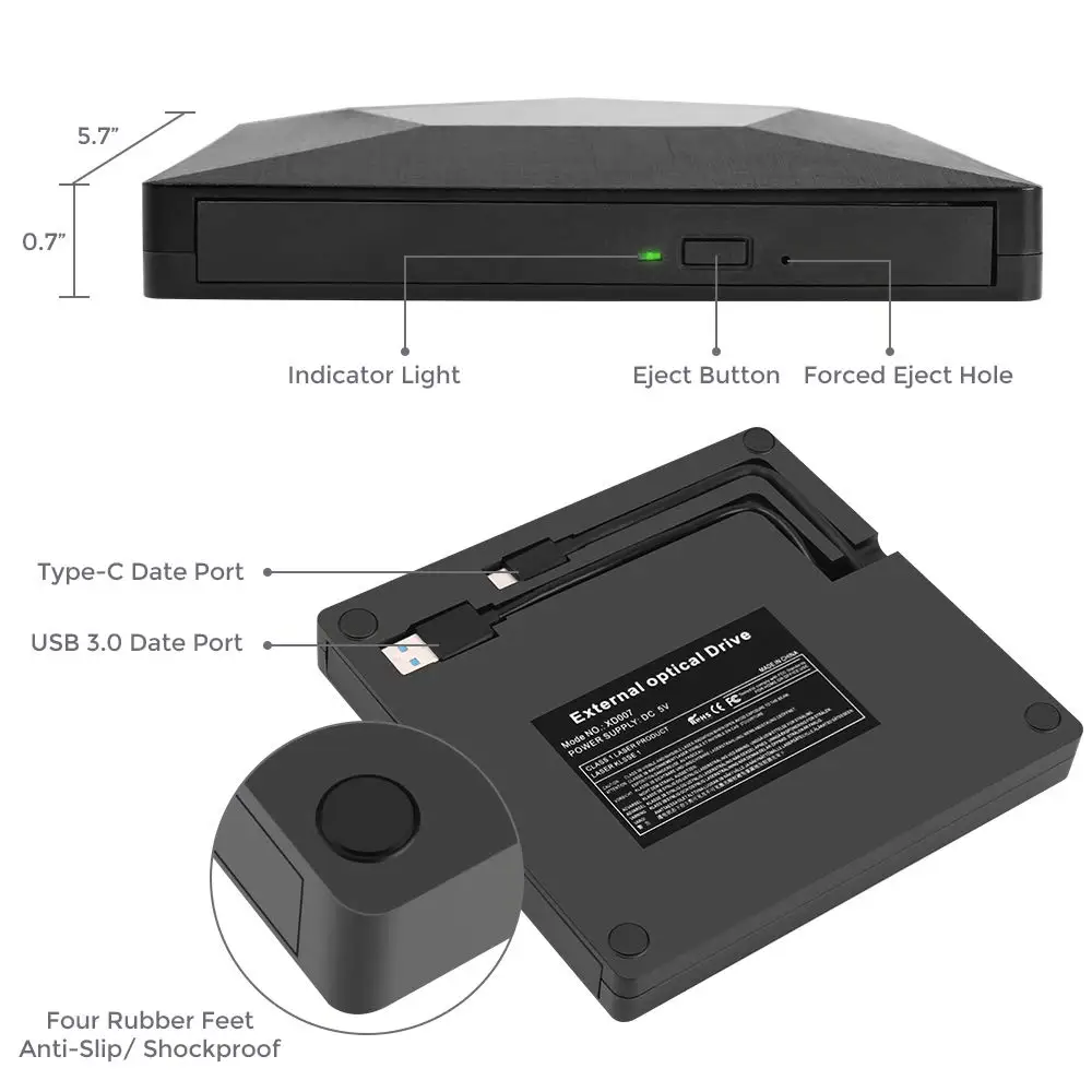 YiYaYo Тип C USB 3,0 DVD привод DVD RW горелка Писатель Rewriter CD rom ридер плеер Внешний привод для портативных ПК Windows Mac OS