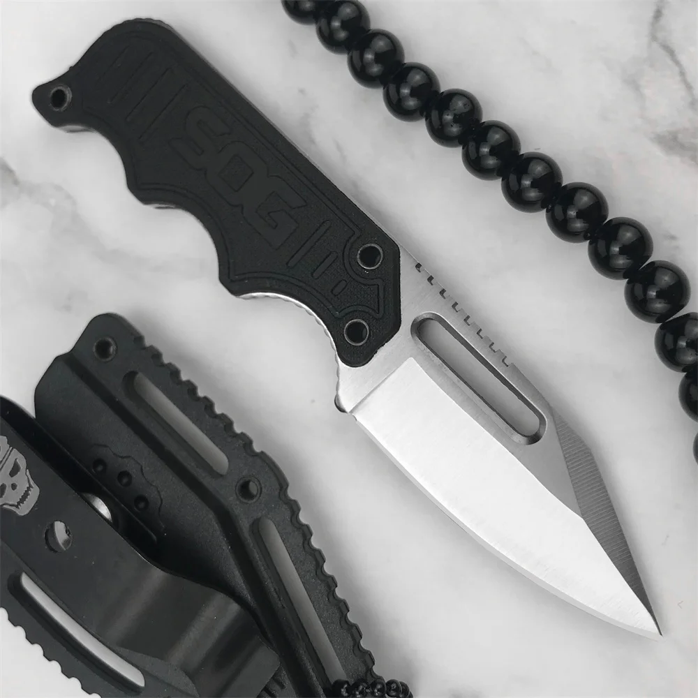 Полноценный, прочный нож SOG с изогнутым клинком, рукоятью из G10, легкий миниатюрный карманный инструмент EDC с многоцелевым кольцом для ношения на шее и пластиковым ножными из АБС.