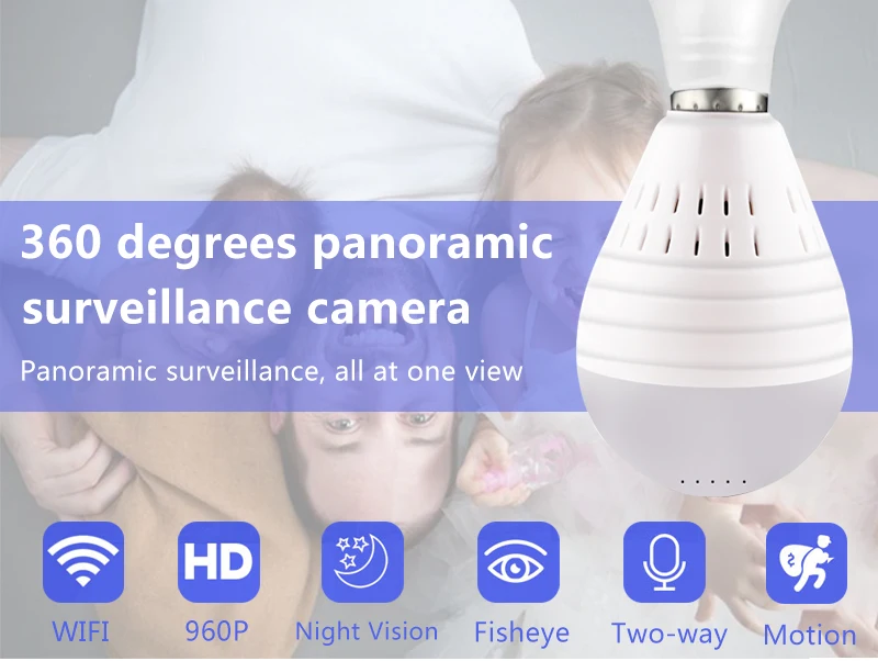 Лампа с Wifi мини-камерой 960 P, беспроводная ip-камера для домашней безопасности, панорамная камера рыбий глаз с углом обзора 360 градусов, камера с датчиком движения