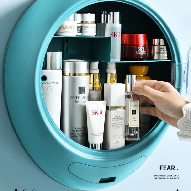 

NEW Bathroom Wall-mounted Makeup Organizer Punch-free Large Capacity Jewelry Cosmetic Storage Box Women Skin Care Beauty Rack