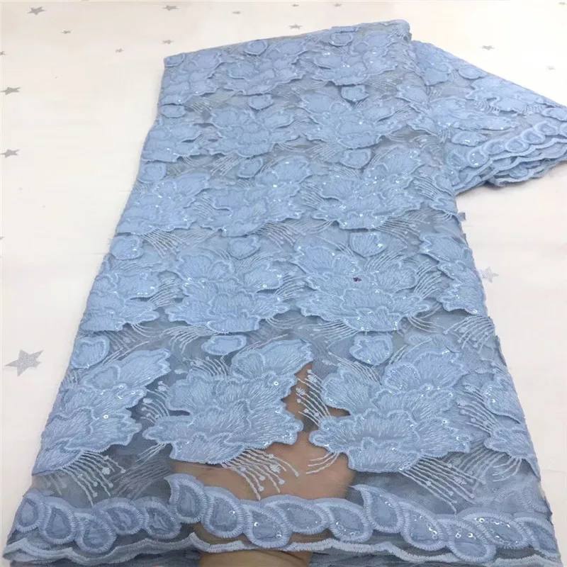 

Небесно-голубая новейшая кружевная ткань из бисера высокого качества африканская кружевная ткань с блестками кружевная ткань для невесты ...