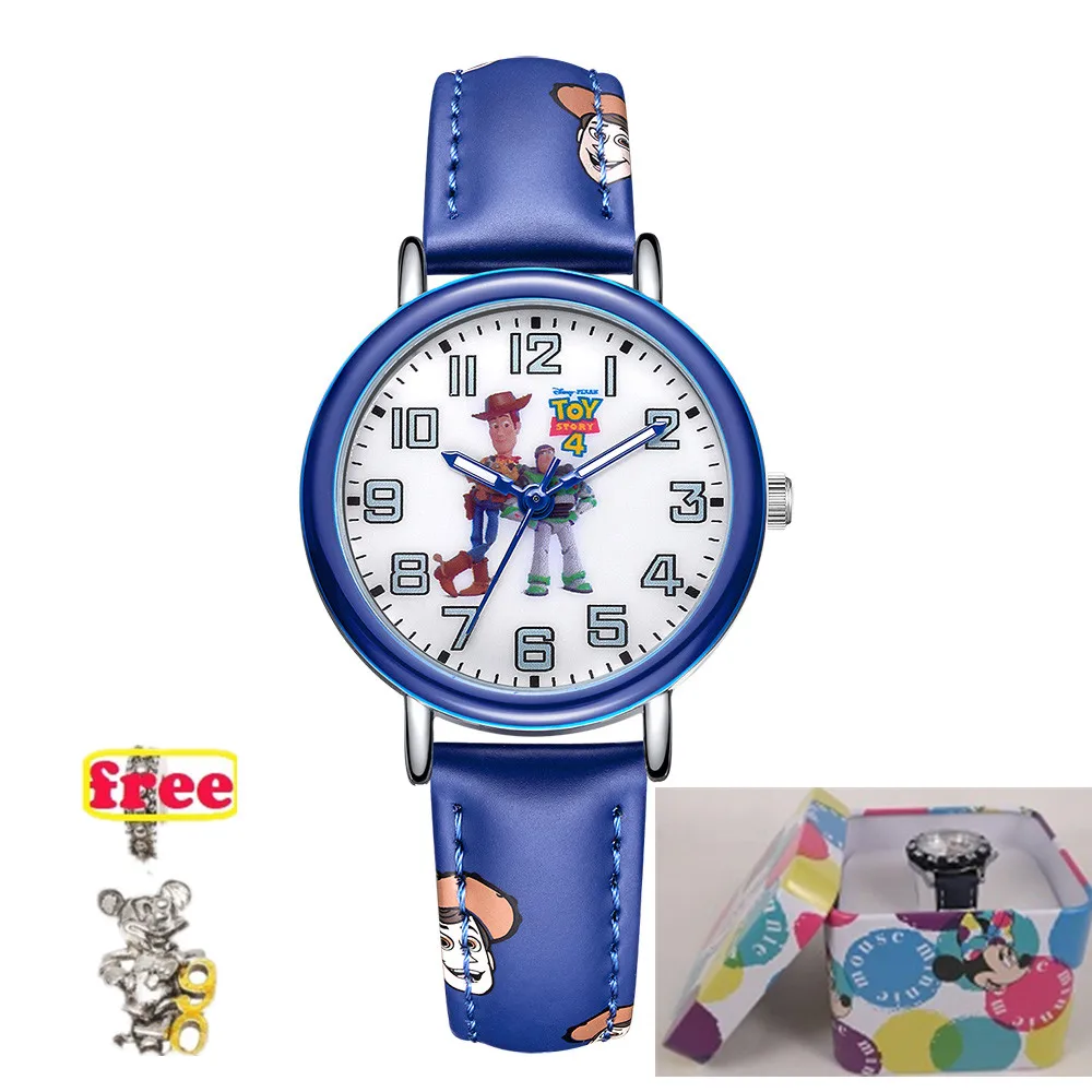 Disney оригинальная игрушка История PIXAR Woody Buzz Lightyear дети детство друг кварцевые часы PU Группа водонепроницаемые часы подарок для детей - Цвет: Dblue-box plus gift