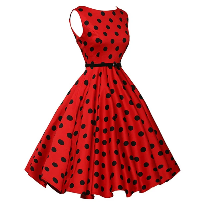 Новые модные летние женские платья 50s сплошной цвет крупный горох без рукавов Юбка с высокой талией простой; платье до колен; платье повседневное платье для выпускного вечера