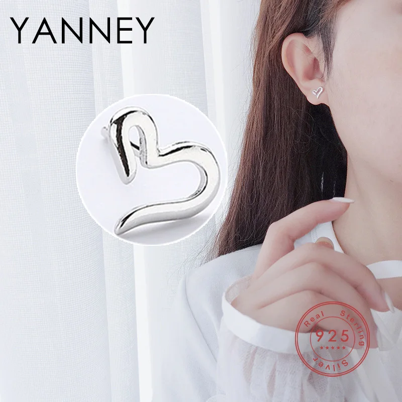 

YANNEY Silver Color 2022 New Trend Love Tud Earrings Simple Hollow Heart-shaped Jewelry Wedding Accessories Gift