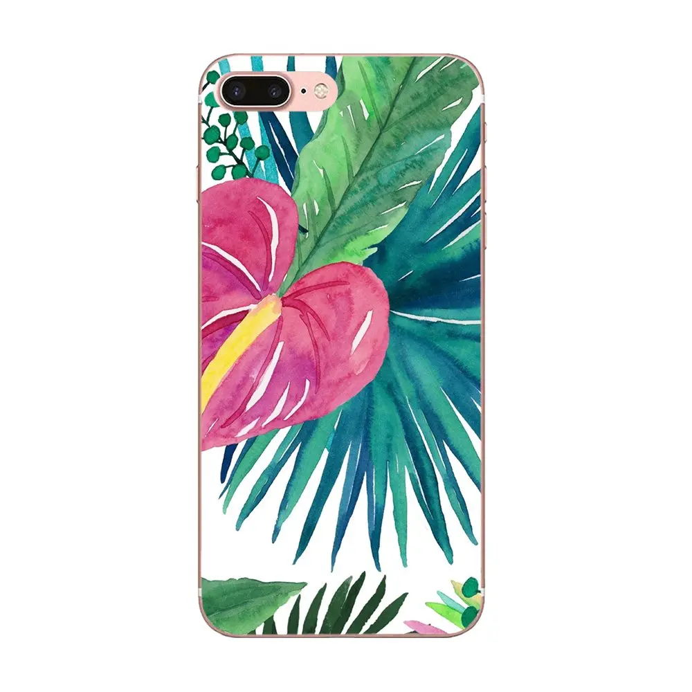 Мягкий ТПУ чехол для телефона зеленый акварелью тропические листья Galaxy A3 A5 A7 A8 A9