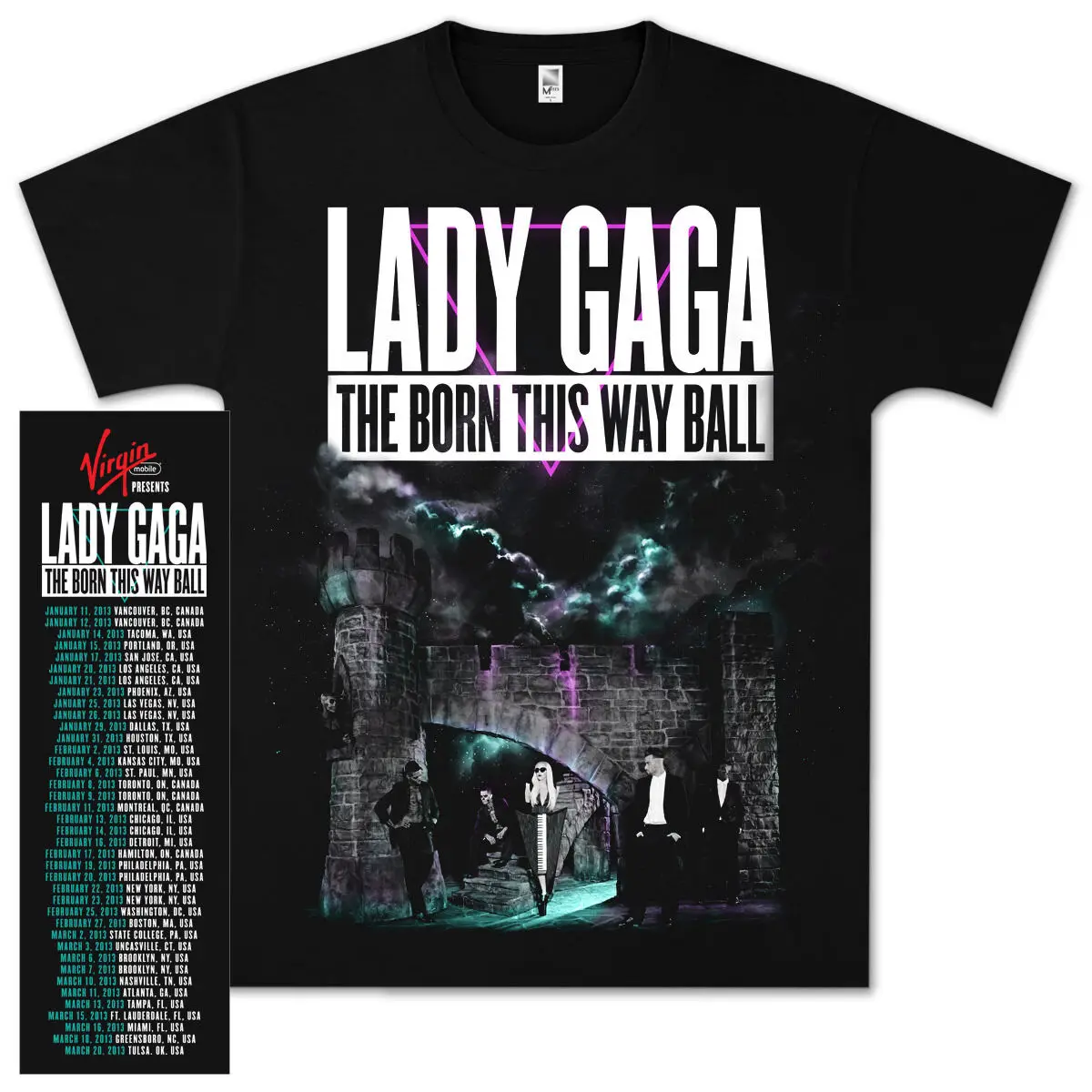 Мужская футболка с надписью Lady Gaga Castle Tour 2013 |