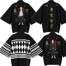 Tokyo Revengers T-shirt Hanagaki Takemichi Ken Ryuguji Anime T-Shirt Polyester Summer Tee Tops Black and White Pattern Haori