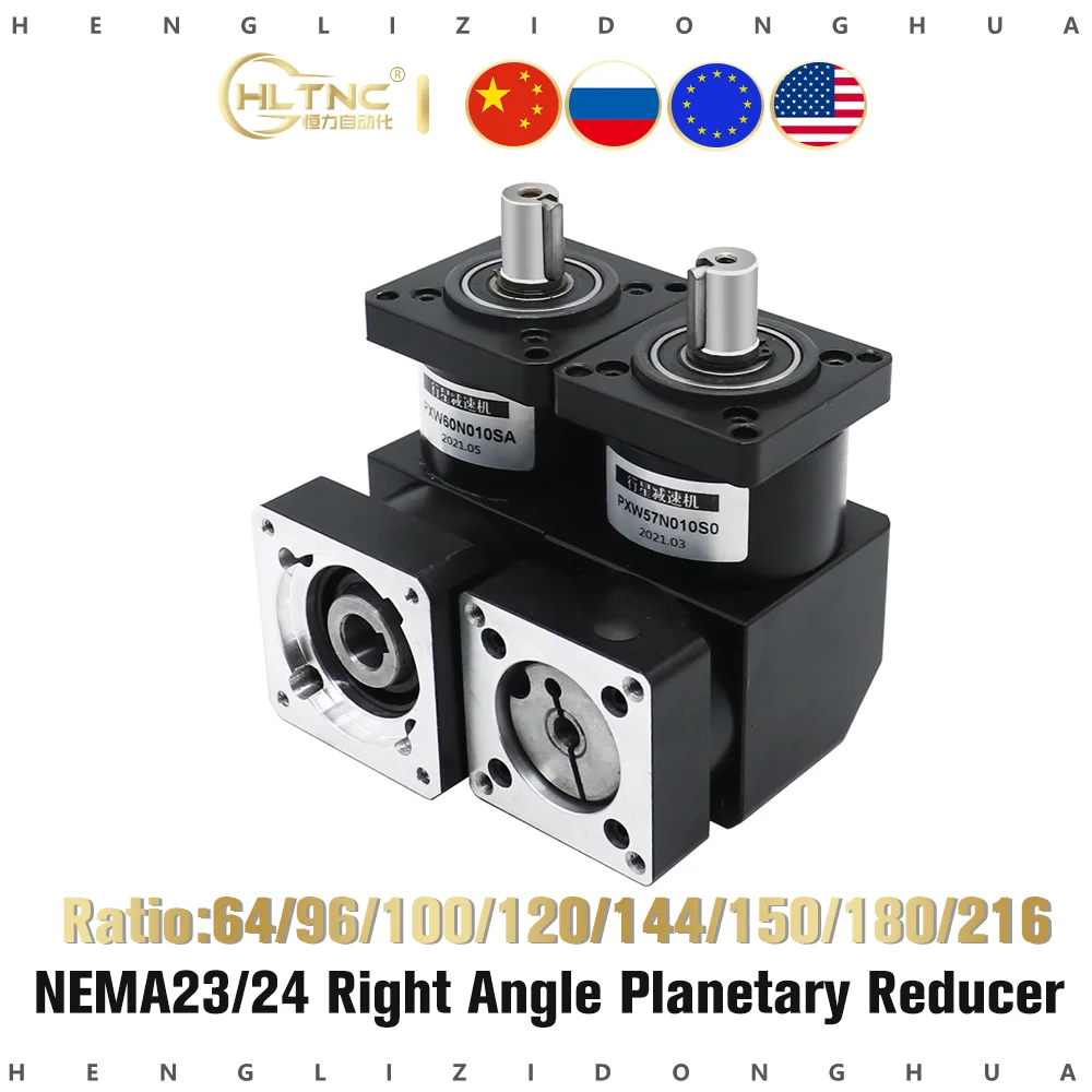 

Nema 23 24 PXW 57 60 прямоугольный планетарный редуктор соотношение 64 96 144 216 низкая обратная рессора стальная шестерня для чпу шаговый Серводвигате...