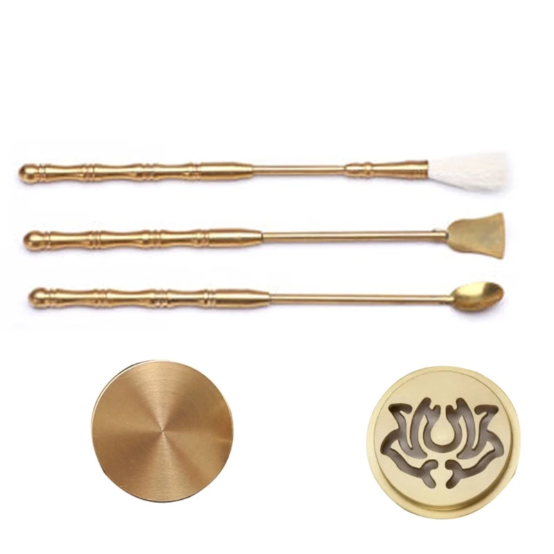 5Pcs Incense Making Kit Brass Mold Tool Lotus Citron Spoon Ash Press Fragrant Sweeper Brush Shovel DIY Accessories