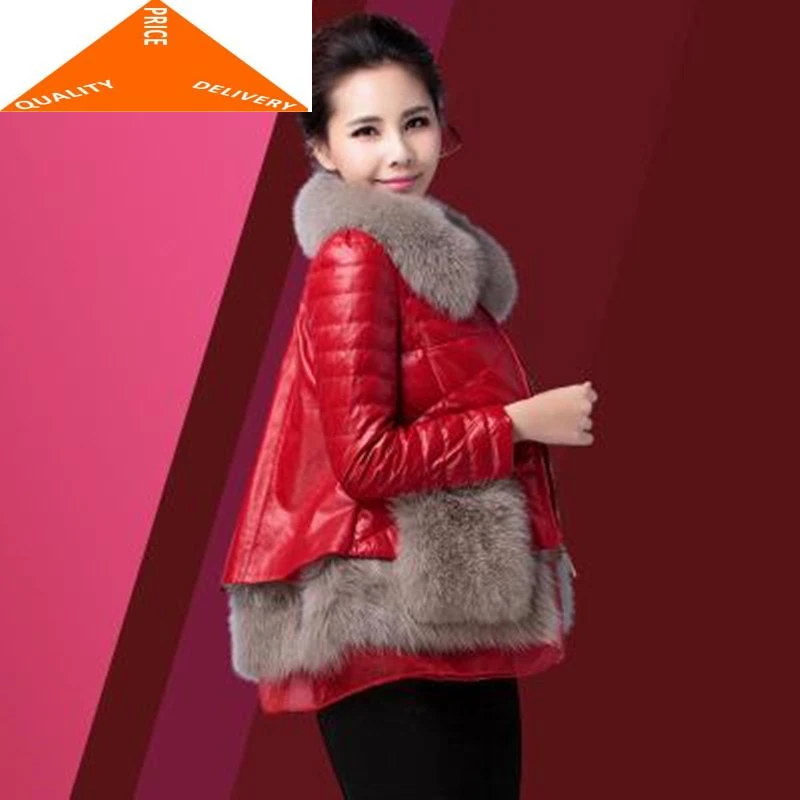 Женский пуховик из натуральной овечьей кожи Толстая теплая короткая куртка с