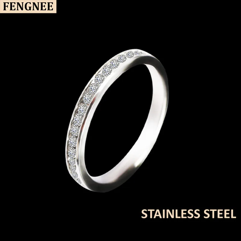 silver Fengnee 316L кольца для мужчин и женщин из нержавеющей стали классические 4 зубца один цирконий обручальное кольцо ювелирные изделия - Цвет основного камня: silver