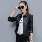 Женская короткая куртка из ПУ кожи, черная приталенная куртка большого размера 3XL, 4XL в Корейском стиле, мотоциклетная одежда, весна-осень 2021