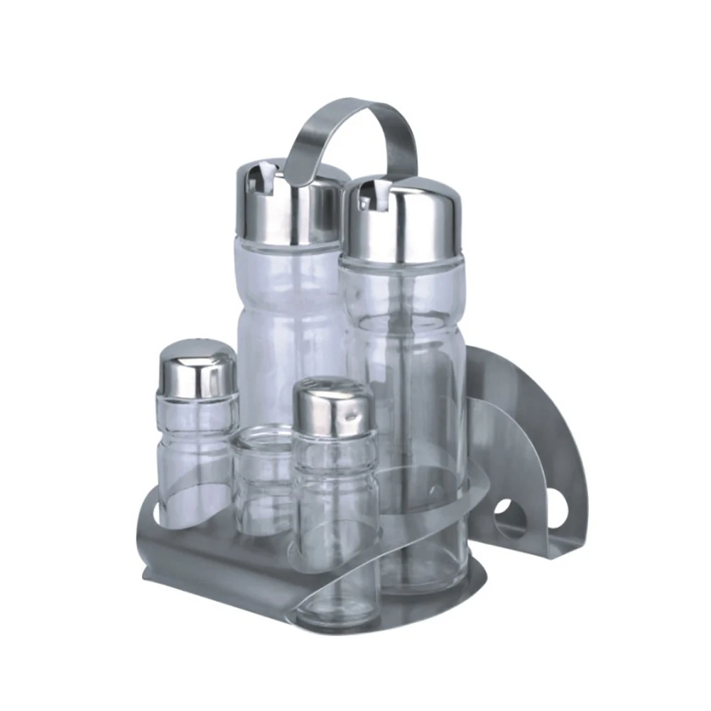 New Arrival 5Pcs Kitchen Glass Spices Bottles Toothpick Holder Seasoning Storage Rack Set | Дом и сад