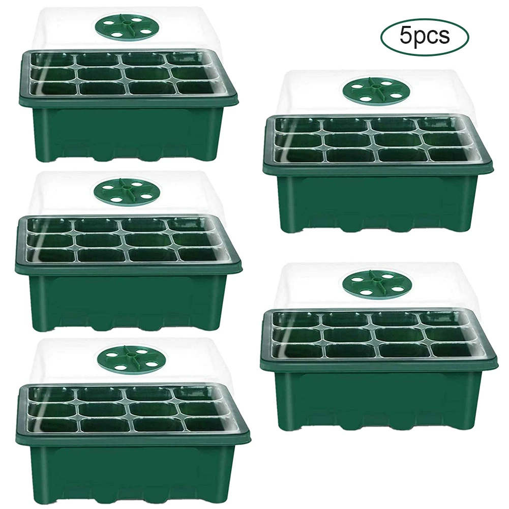 

Seed Trays Plant Propagator Starter Kit Germination With Lid 12 Cells For Seedling Trays Seed Starter Box Plant Flower Grow 5PCS