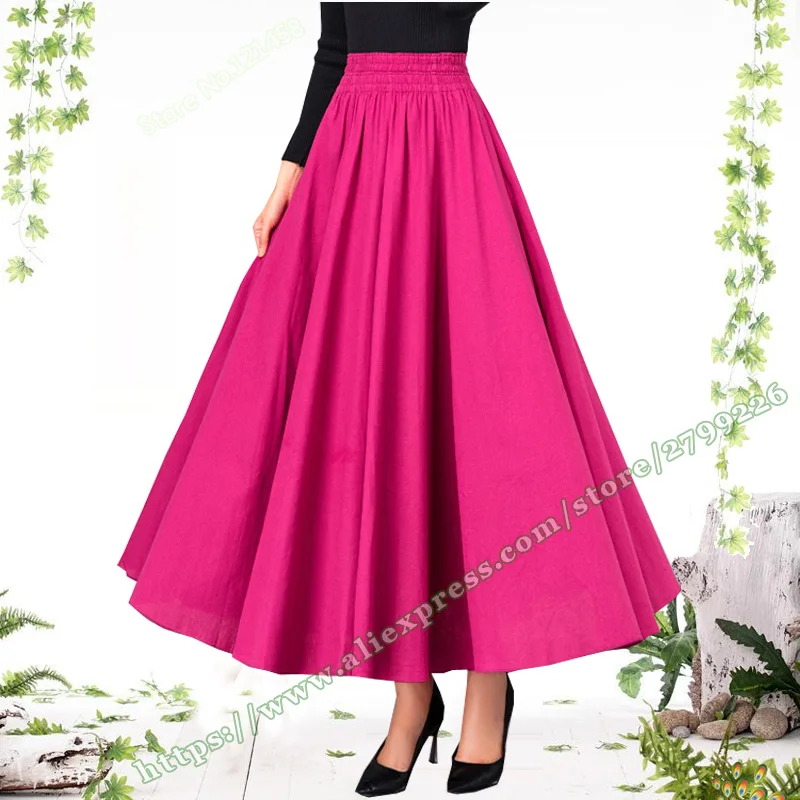 2020 Female clothing Fashion Casual Rose Cotton and Linen Plus Size 5XL 6XL  Big Hem  A-Line Long Maxi Ladies Skirts for Womens
