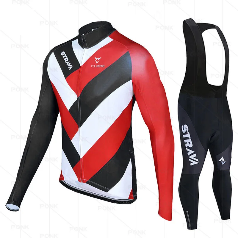 

2021 Strava Men Cycling Jersey Set Autumn Long Sleeve MTB Bike Clothing Maillot Ropa Ciclismo Hombre Bicycle Triathlon Bib Pants