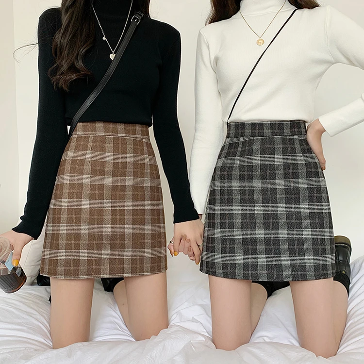 

Skirts Women Retro All-match Empire Plaid Trendy Casual Ladies Clothing Mini A-line Popular Korean Style