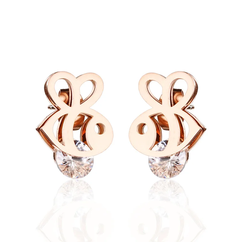 Женские серьги гвоздики из нержавеющей стали с рыбками золотые розового золота