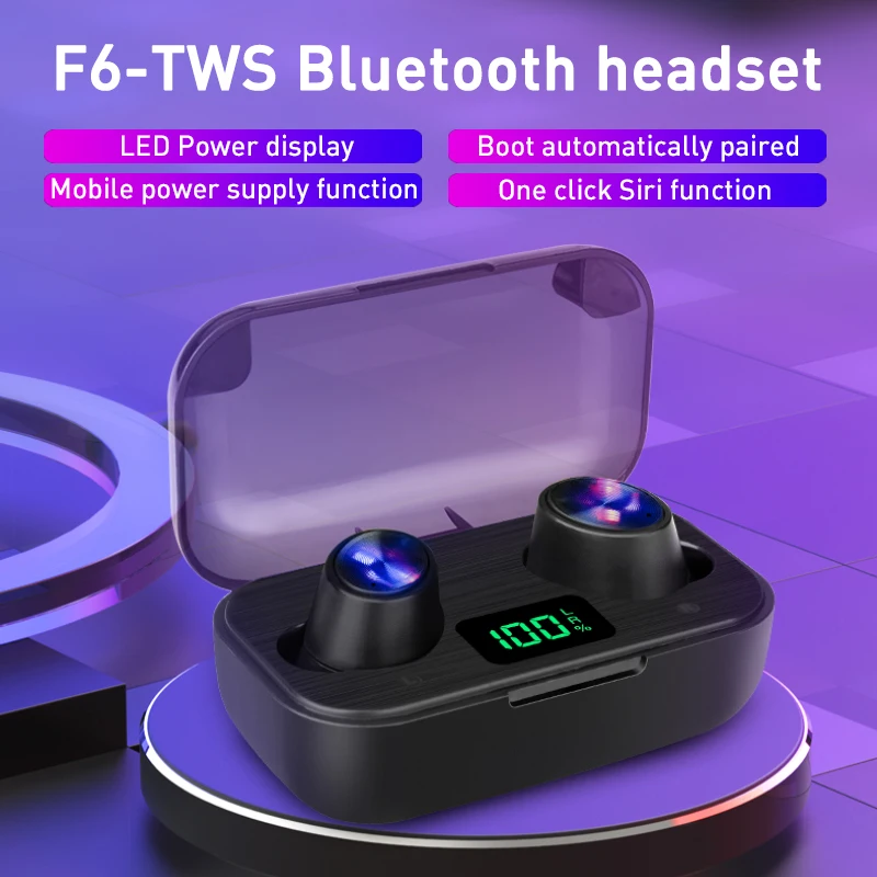 Беспроводные наушники F6 TWS с глубоким басом Bluetooth 5 0 спортивные игровая гарнитура