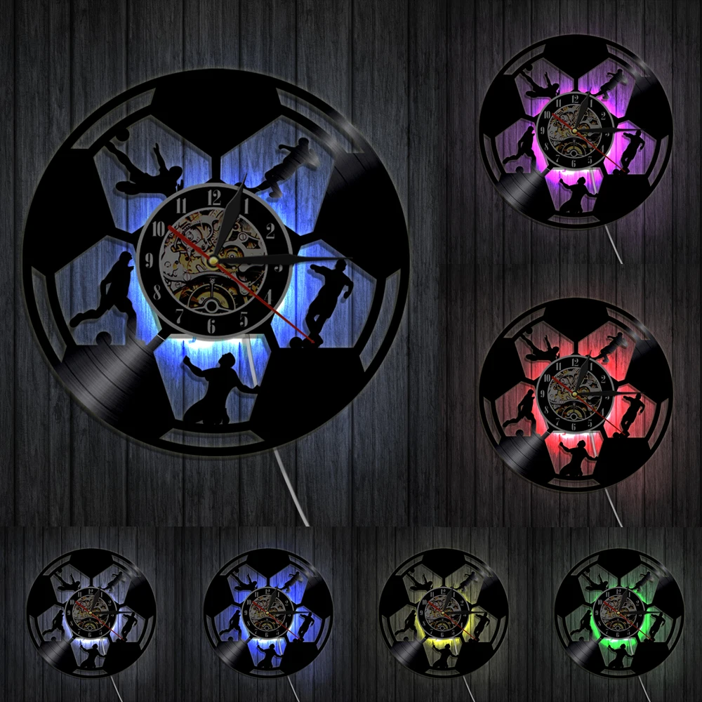 Футбольные часы виниловые настенные современный дизайн Футбольная тема