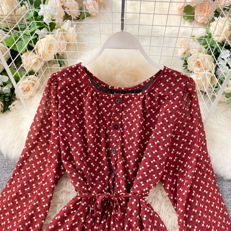 

Women Fashion Spring Autumn Long Sleeve Printing Button up Vintage Dress Vestidos Elegant Ladies Daily Wear A Line Midi Dresses