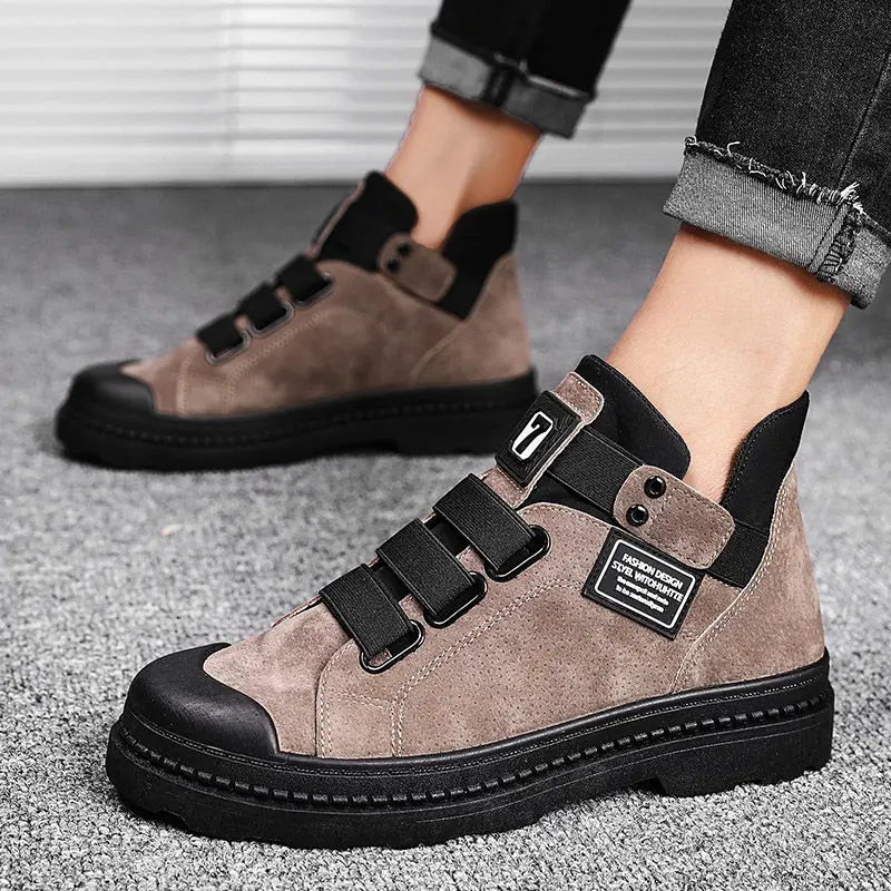 

Winter High Top Sneakers Men Casual Shoes Lace-up Leather Boots Male Breathable Anti-Slip Ankle Boots Platform Work Snow Boots