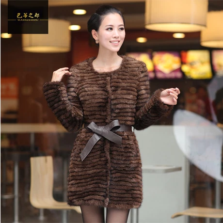 ZDFURS* Горячая Распродажа, вязаный норковый шуба, зимнее модное меховое пальто, длинное стильное - Цвет: brown