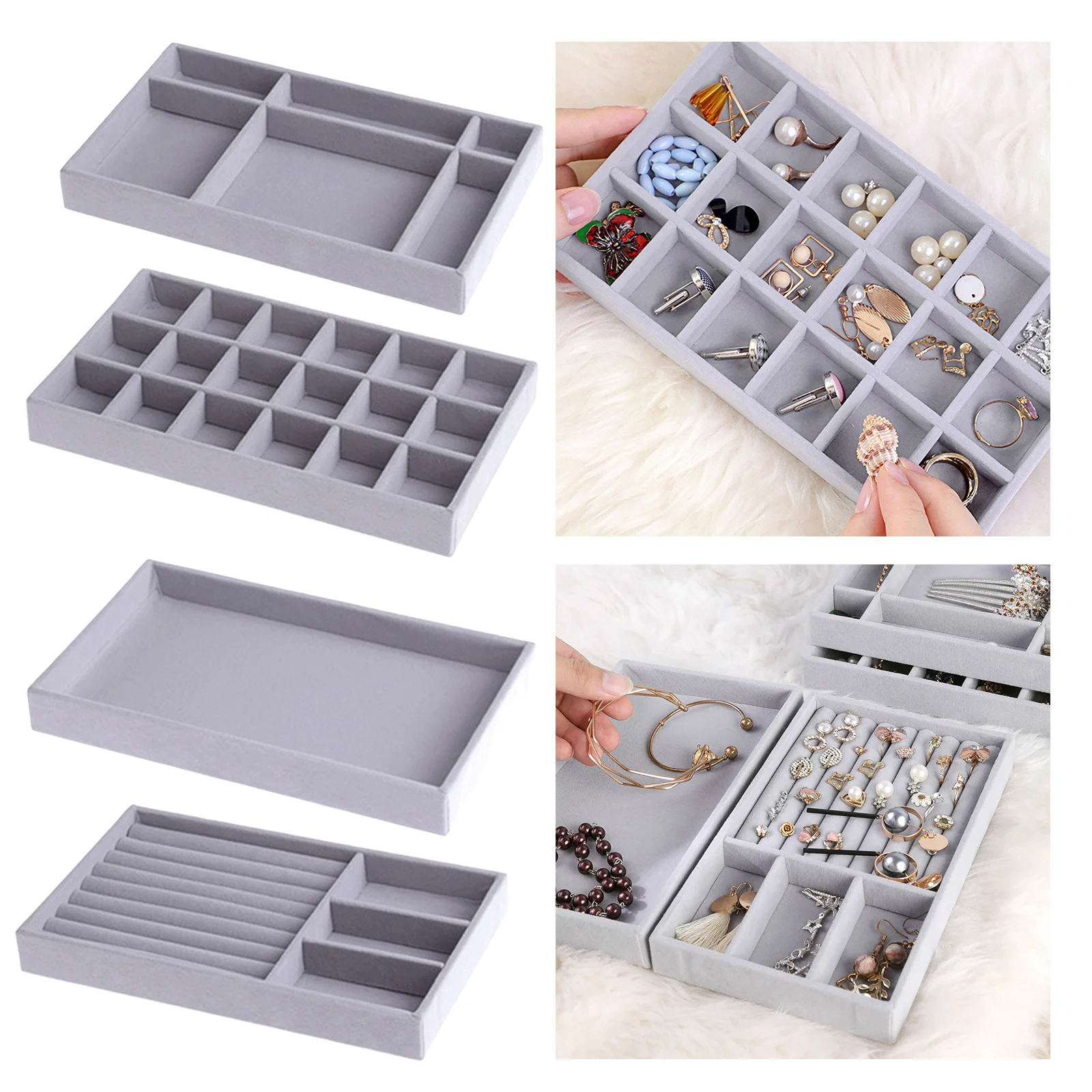 

Velvet Jewelry Display Organizer Tray Storage Necklaces Earrings Ring Holder