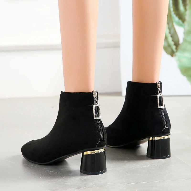 Женские ботильоны золотистого цвета на высоком каблуке с молнией сзади Botas Mujer