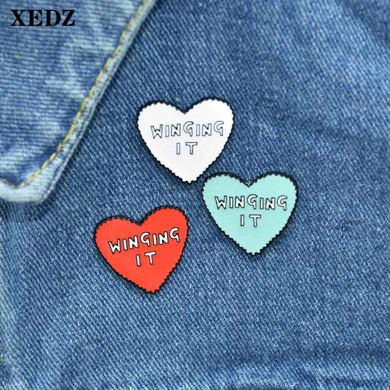 

XEDZ color heart-shaped metal enamel pin custom irregular win ging it fashion badge clothes bag lapel brooch gift for friends