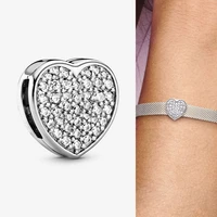original 925 sterling silver bead new heart with crystal clip fit pandora women bracelet necklace diy jewelry