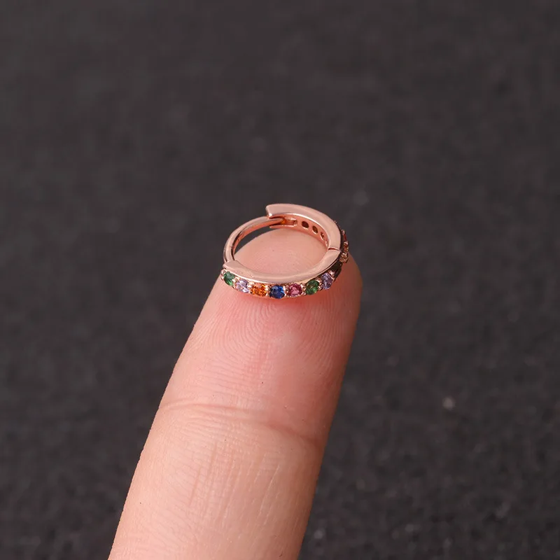 Rose Colorful 8mm 1 шт. 6 мм/8 мм/10 мм CZ хряща серьги для ушей для женщин Простые радужные Бохо классические маленькие серьги шпильки тонкие обручи подарок - Окраска металла: Rose Colorful 8mm