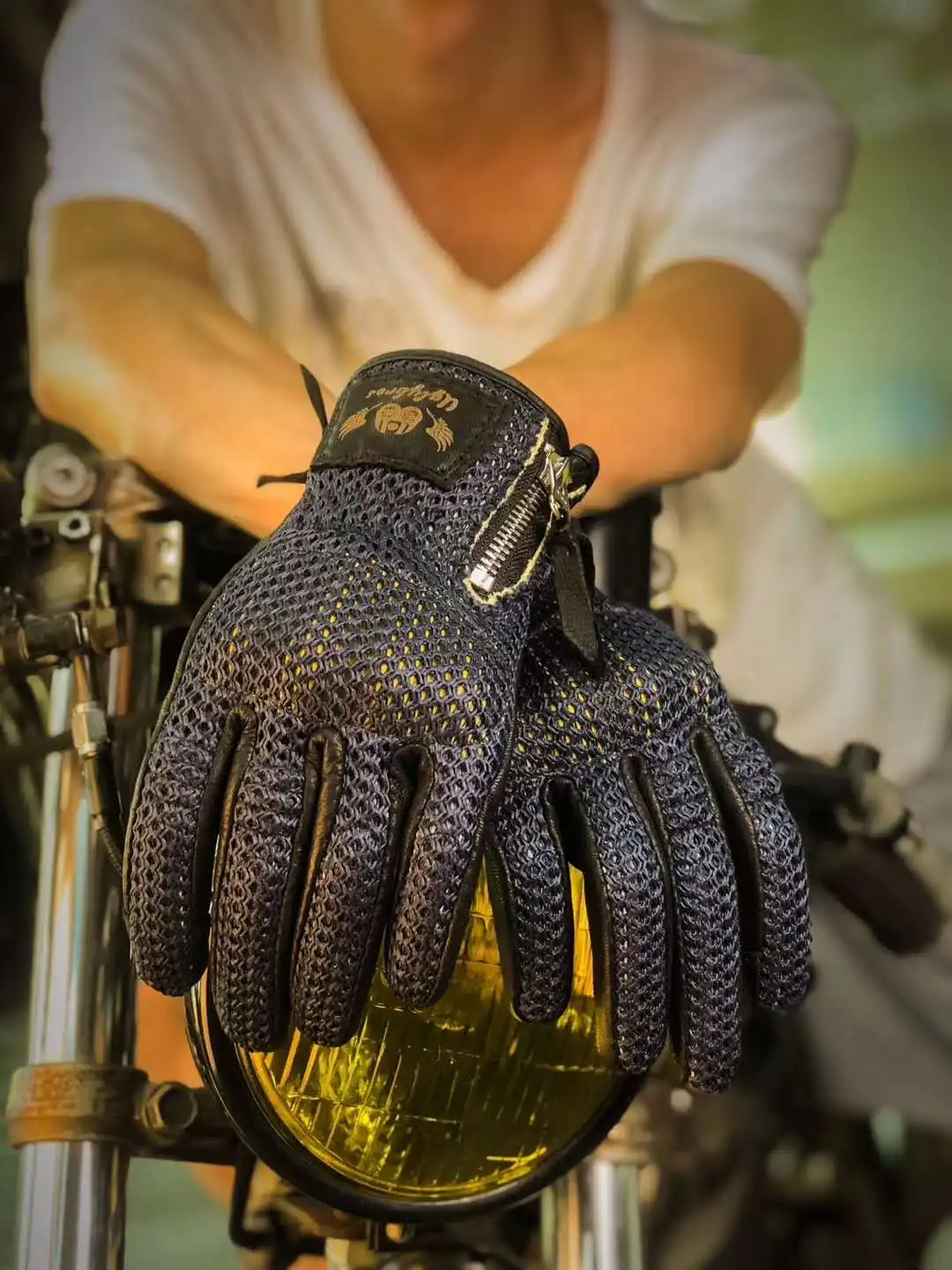 

retro motorcycle gloves mesh breathable sheepskin cycling gloves touch screen motocross gloves guantes moto motorbike gloves