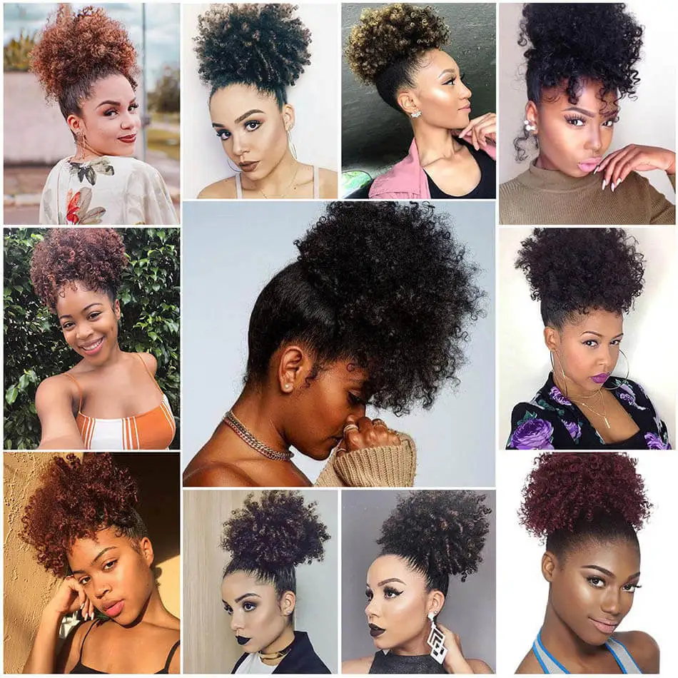 8 Inches Short Afro Puff Synthetic Hair Bun Curly Chignon Hairpiece Light Brown Color Drawstring Ponytail Updo Extensions|Синтетический