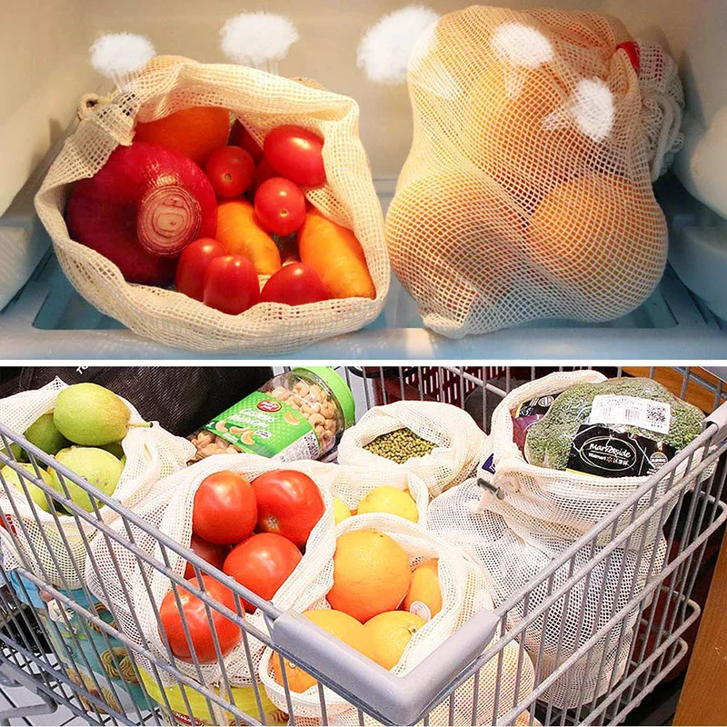 Многоразовые хлопковые сетчатые мешки для производства, 9 Упаковок, экологически чистые, нулевые отходы, мешки для овощей, фруктов, хлопковые мешки для производства, сумки для покупок и хранения