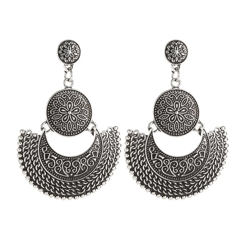 

Богемные Винтажные серьги с гравировкой, индивидуальные этнические круглые Висячие серьги для женщин, серьги, ювелирные изделия, серьги N118