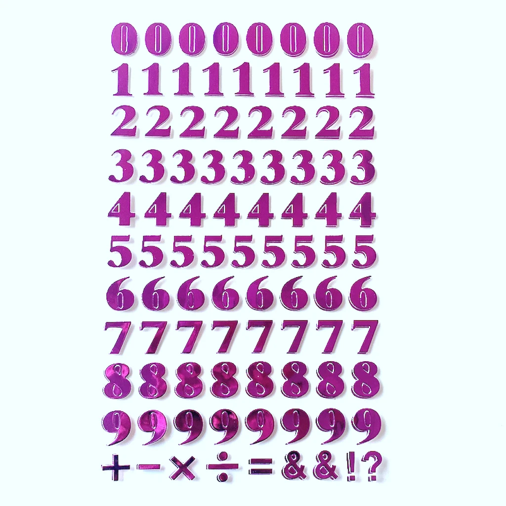 

Глянцевая фиолетовая наклейка с цифрами из ПУ, набор из 2 листов, 10 цветов на выбор