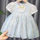 Летнее кружевное платье для маленьких девочек, с бантом, лето 2021