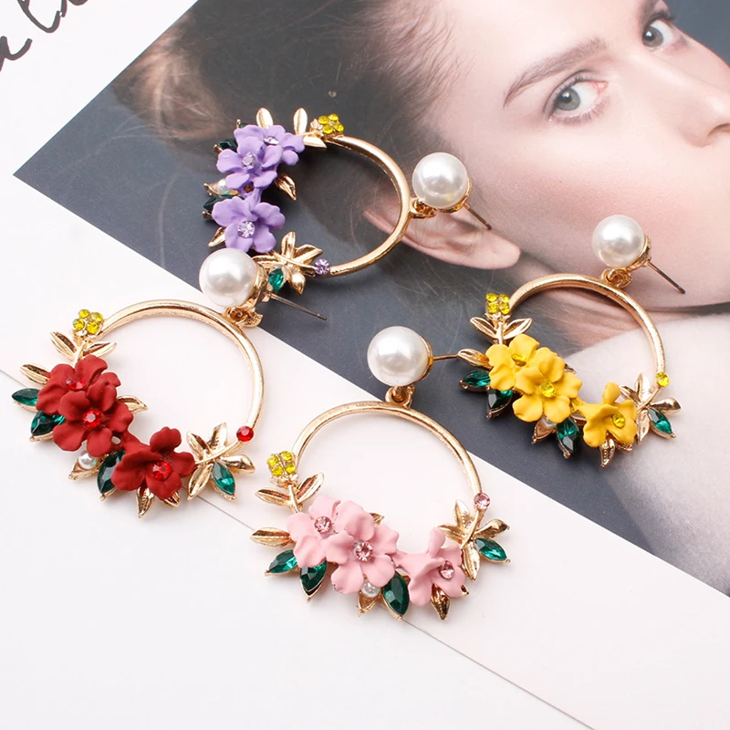 

New Boho White Imitation Pearl Round Circle Hoop Earrings Women Gold Color Big Earings Korean Jewelry Brincos Statement Earrings