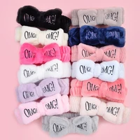 2021 new omg letter coral fleece wash face bow hairbands for women girls headbands headwear hair bands turban hair accessories