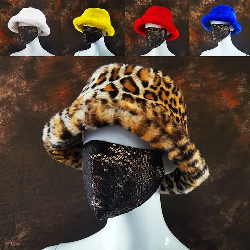 

Multicolor Autumn Winter New Bucket Hat for Women Soft Faux Fur Warm Thickened Fisherman Cap Fashion Rainbow Outdoor Hats