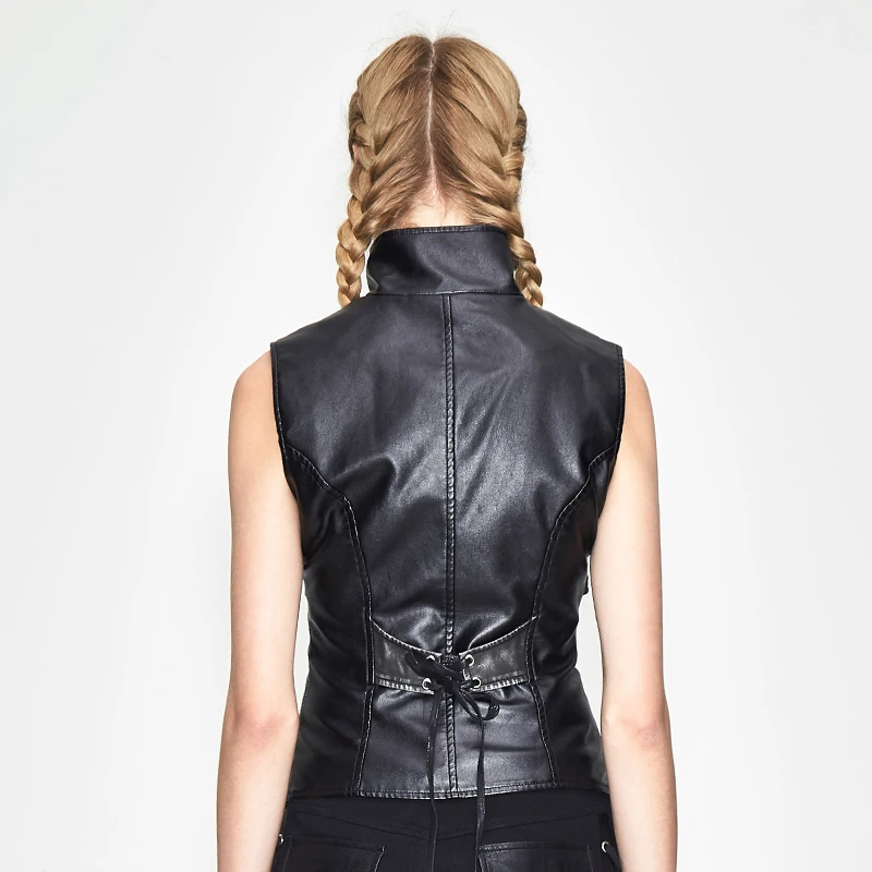 Сексуальный женский жилет из искусственной кожи в стиле стимпанк без рукавов |