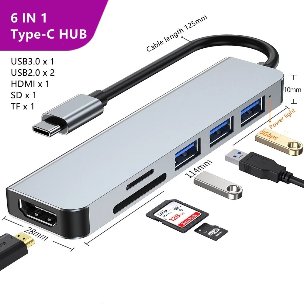 

6-in-1 type-c hub usb c hub suitable for Huawei laptop docking station usb port hub usb c to hdmi type-c card reader & hub