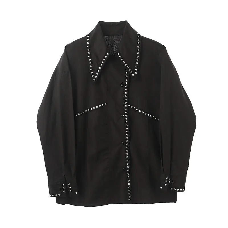 

XITAO Women Plus Size Shirt Fashion Women Full Sleeve 2020 Autumn Rivet Hit Color Striped Minority Casual Style Blouse ZP1717