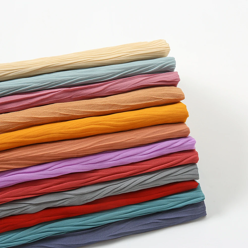 Для женщин однотонные морщинка пузырь шифон хиджаб шарф складка цельные Цвет