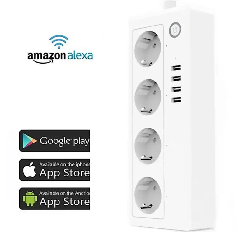 

Wifi Smart Power Strip Surge Protector 4 EU Plug Outlets Electric Socket with USB App Voice Remote Control For Alexa Google Home