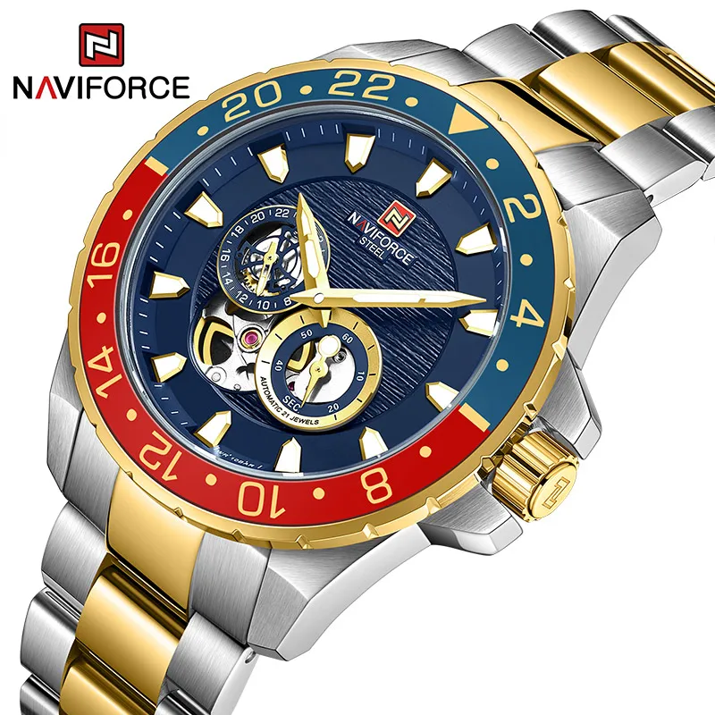 

NAVIFORCE Men Full Steel Mechanical Watches Man Luxury Wristwatch 100M Waterproof Fashion Clock with Luminous Hands Reloj Hombre