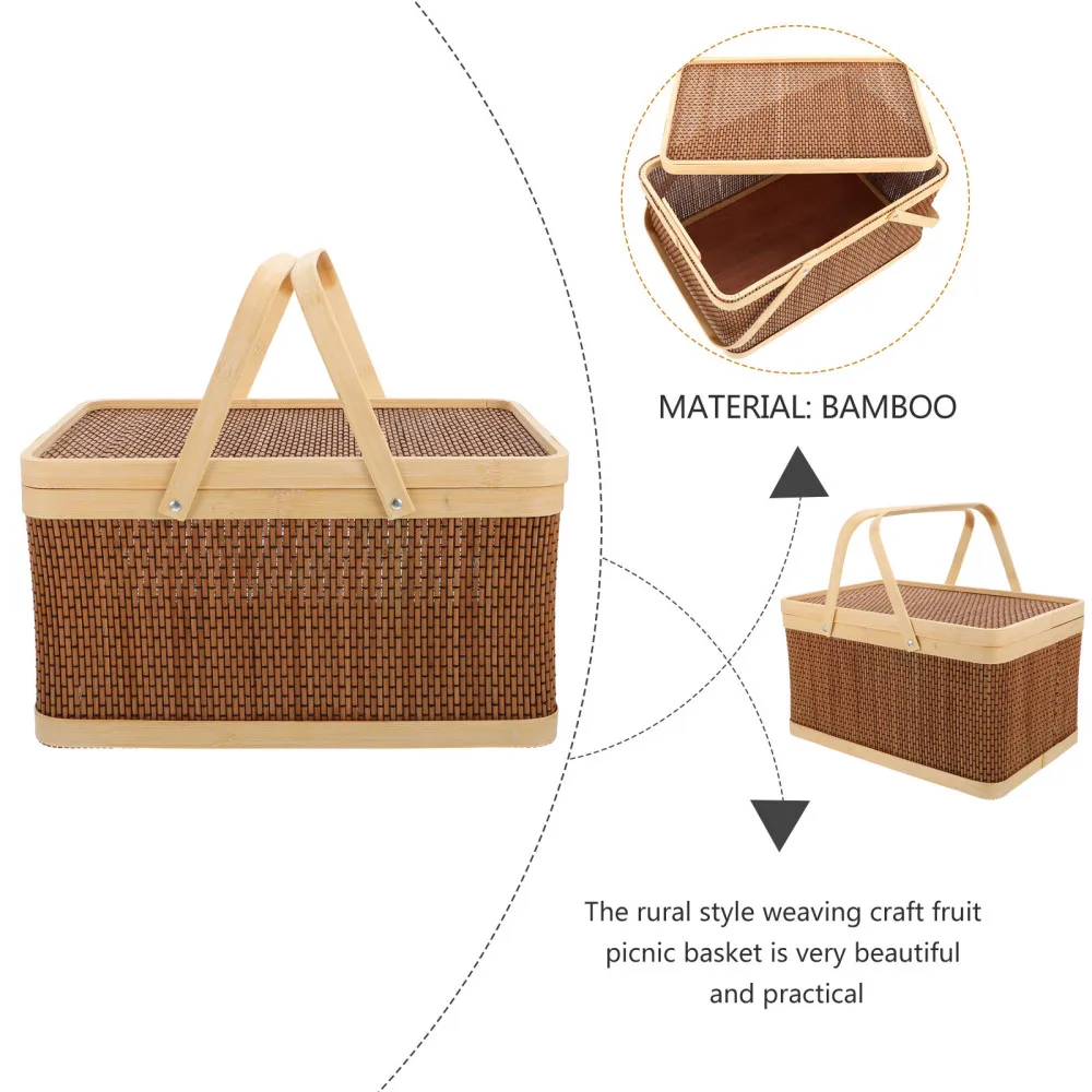 

1Pc Decorative Packing Basket Handheld Basket Picnic Snack Fruit Basket (Brown)