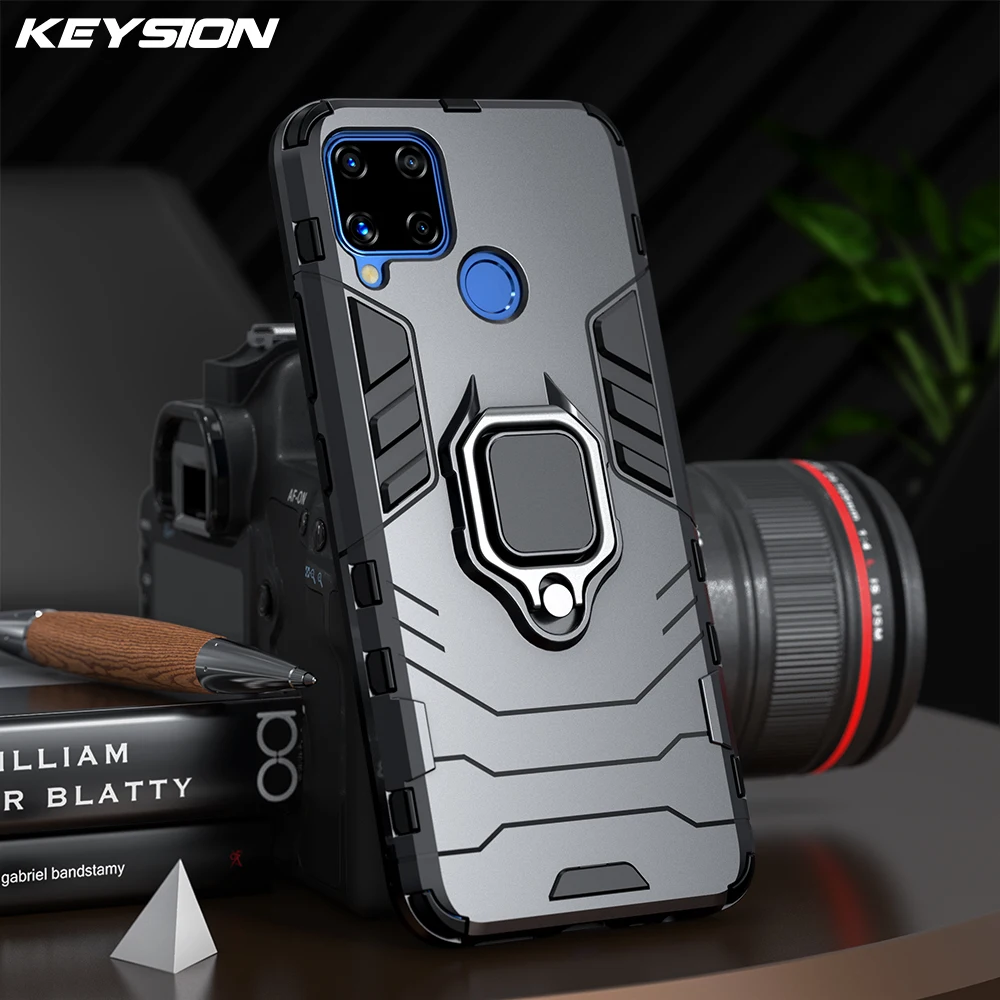 Противоударный армированный чехол KEYSION для Realme C15 C17 C12 C11 V5 кольцевая подставка